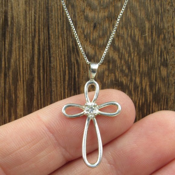 Jewelry - 18" Sterling Silver CZ Diamond Cross Necklace